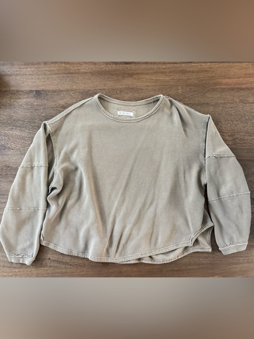 We The Free Taupe Long Sleeve Waffle Knit Top
